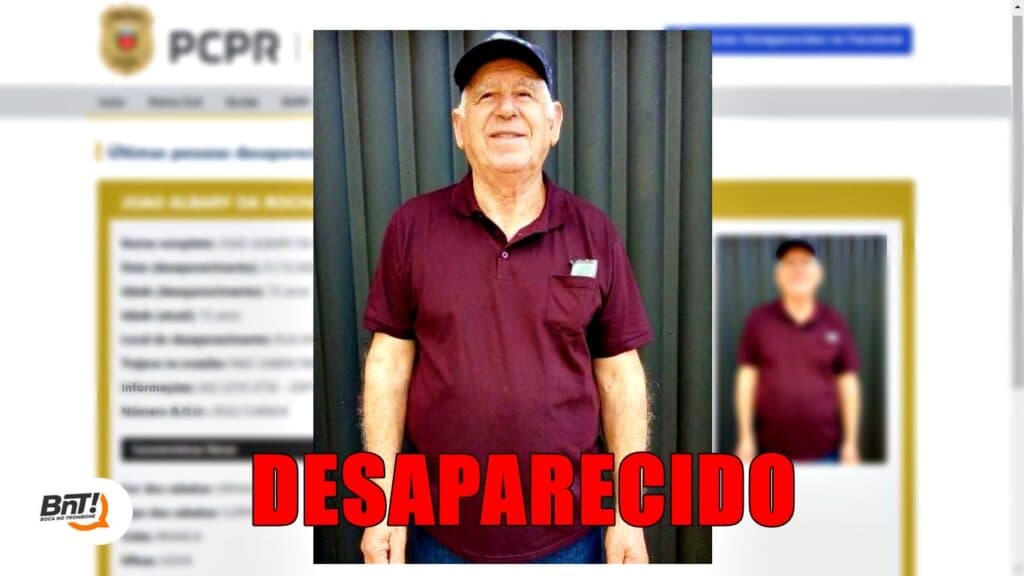 Idoso de 72 anos está desaparecido em Ponta Grossa