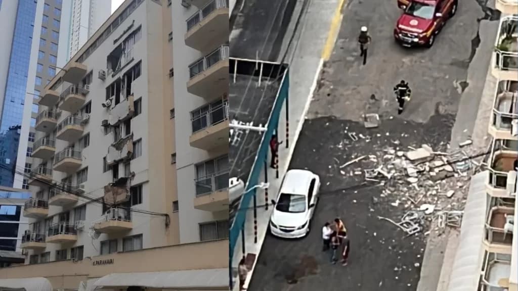 Sacadas de prédio desabam em “efeito dominó” no litoral de SC