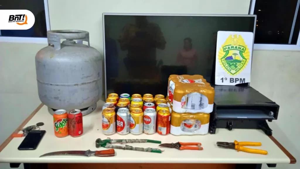 Ladrões roubam comércio e são presos quando tentavam transportar os objetos