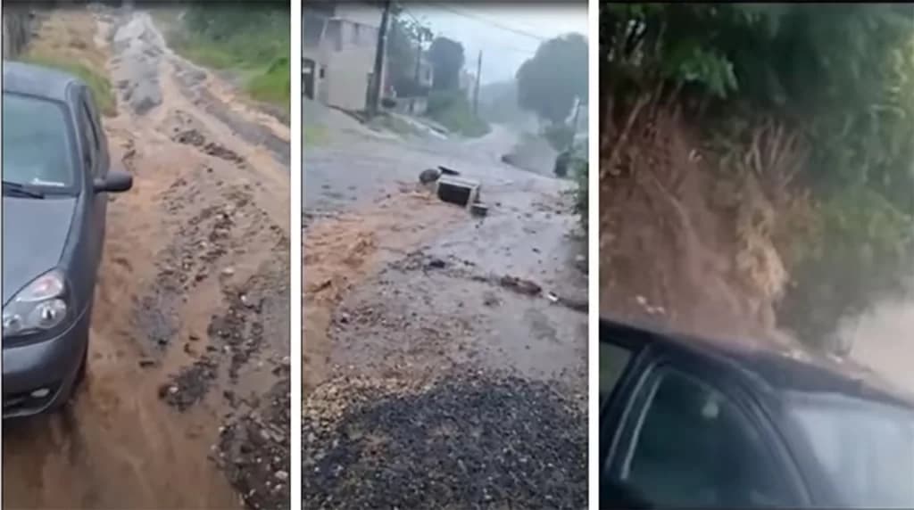 Enxurrada provoca alagamento de casas em rua de bairro de PG
