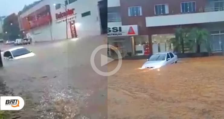 Carros são arrastados pela água durante tempestade em Prudentópolis