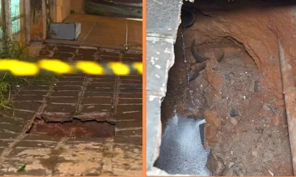 Após chuvas, cratera se abre em calçada na região central de Ponta Grossa