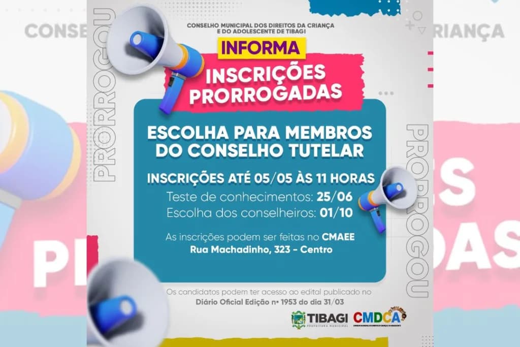 Tibagi prorroga inscrições de processo seletivo para Conselheiros Tutelares
