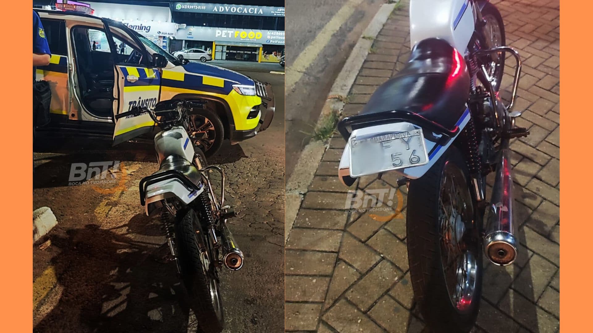 Motociclista é detido pelo Patrulhamento Viário conduzindo moto sem placa em PG