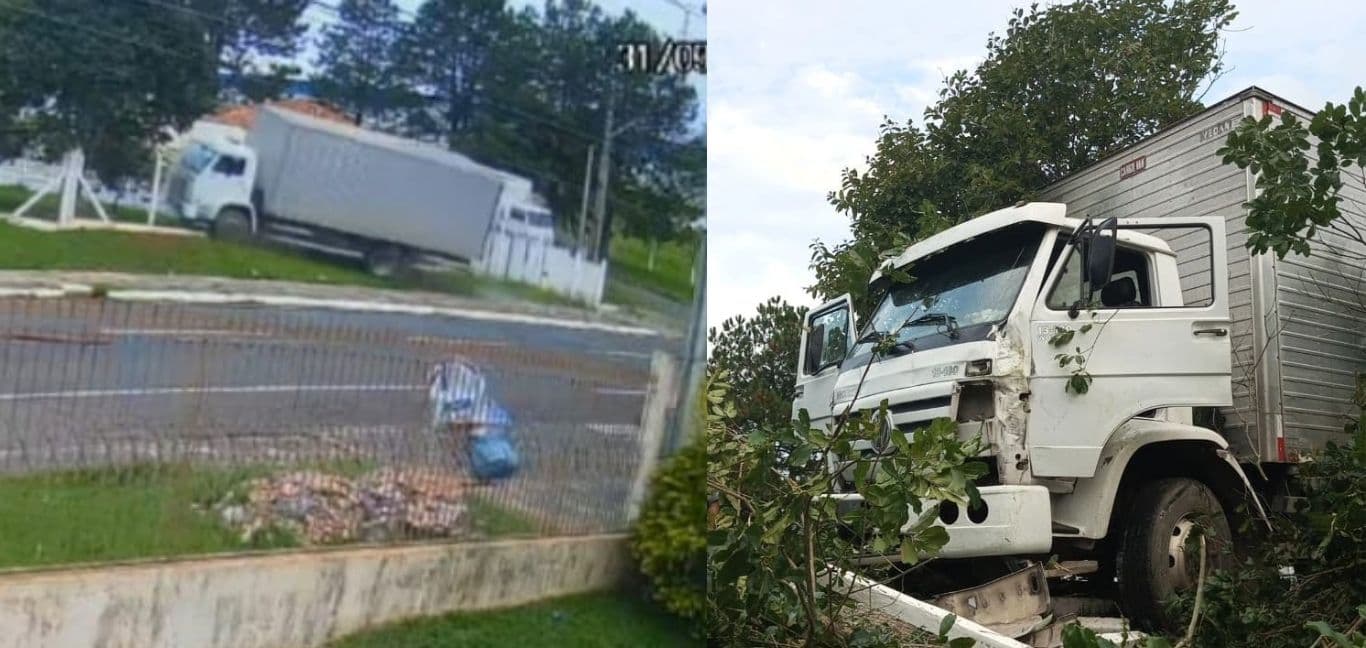 Câmera flagra caminhão sem freios invadindo Parque Monteiro Lobato em PG