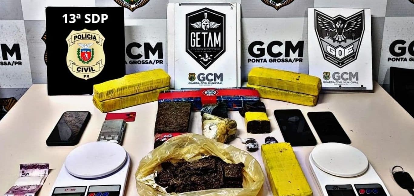 GCM e Polícia Civil apreendem 5kg de maconha e prendem três por tráfico em Ponta Grossa