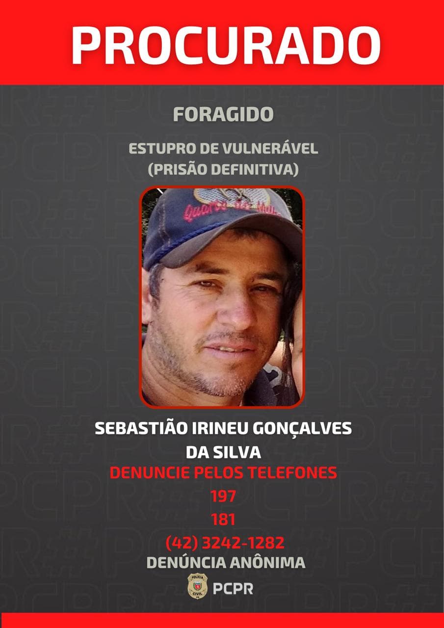 Homem condenado por estupro de vulnerável está foragido e Polícia Civil divulga foto em Ipiranga