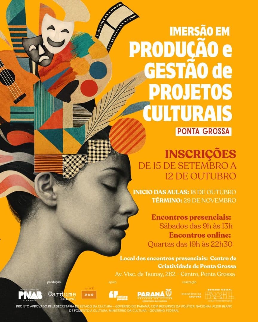 Inscrições abertas para a imersão em produção e gestão cultural no Centro de Criatividade de Ponta Grossa. Vagas são limitadas e gratuitas.