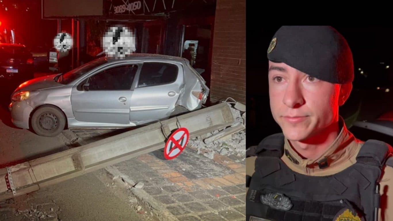 PM detalha acidente com carro que derrubou poste na rua Catão Monclaro, em Ponta Grossa