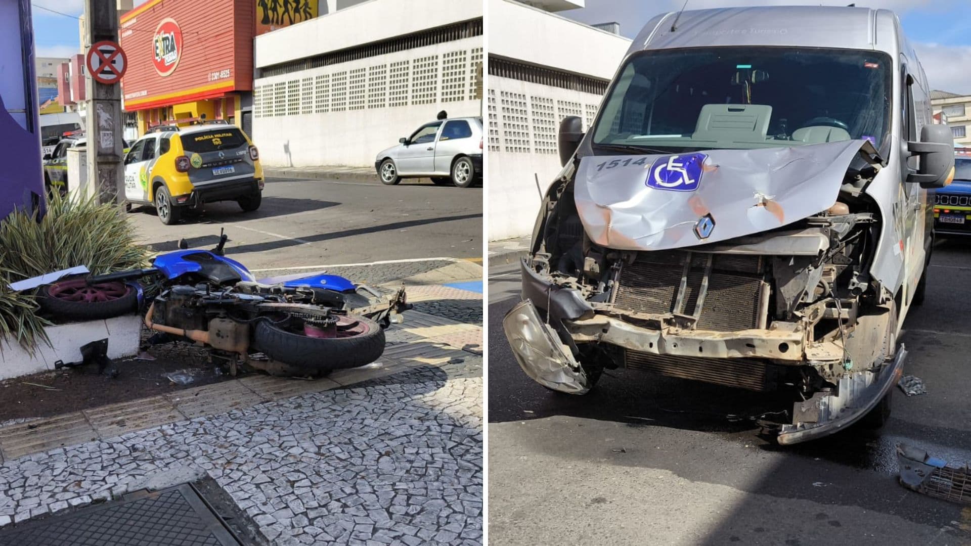 Motociclista tem perna fraturada após ser atingido por van em Ponta Grossa