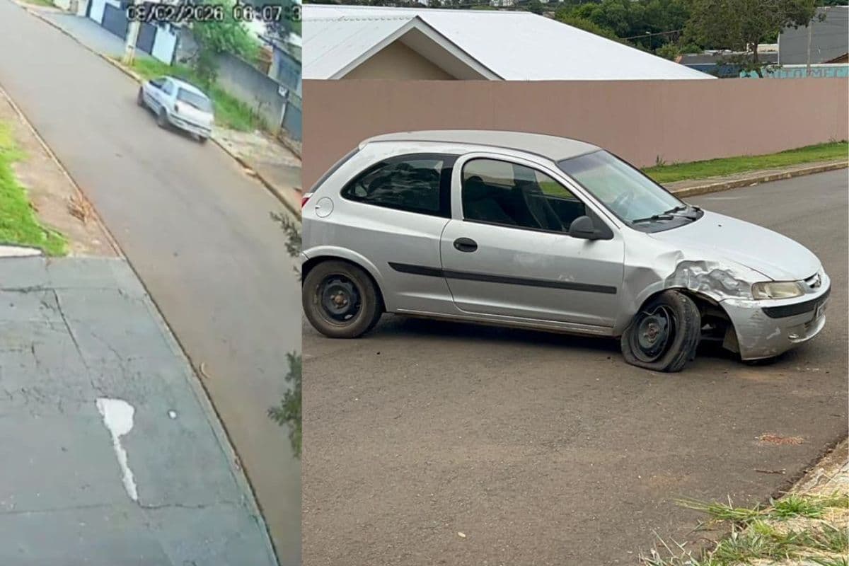 Câmeras registram momento que motorista perde controle e atinge poste em PG