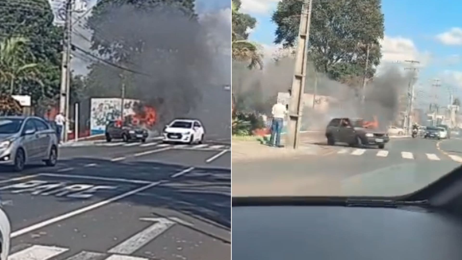 Fiat Uno é tomado por chamas na Vila Estrela e mobiliza Corpo de Bombeiros