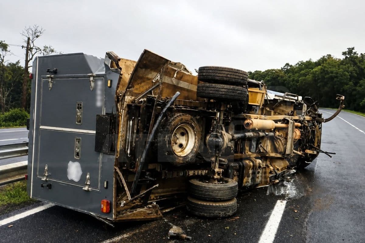 Viatura do DEPEN tomba na BR-376 em Tibagi e motorista sai ileso