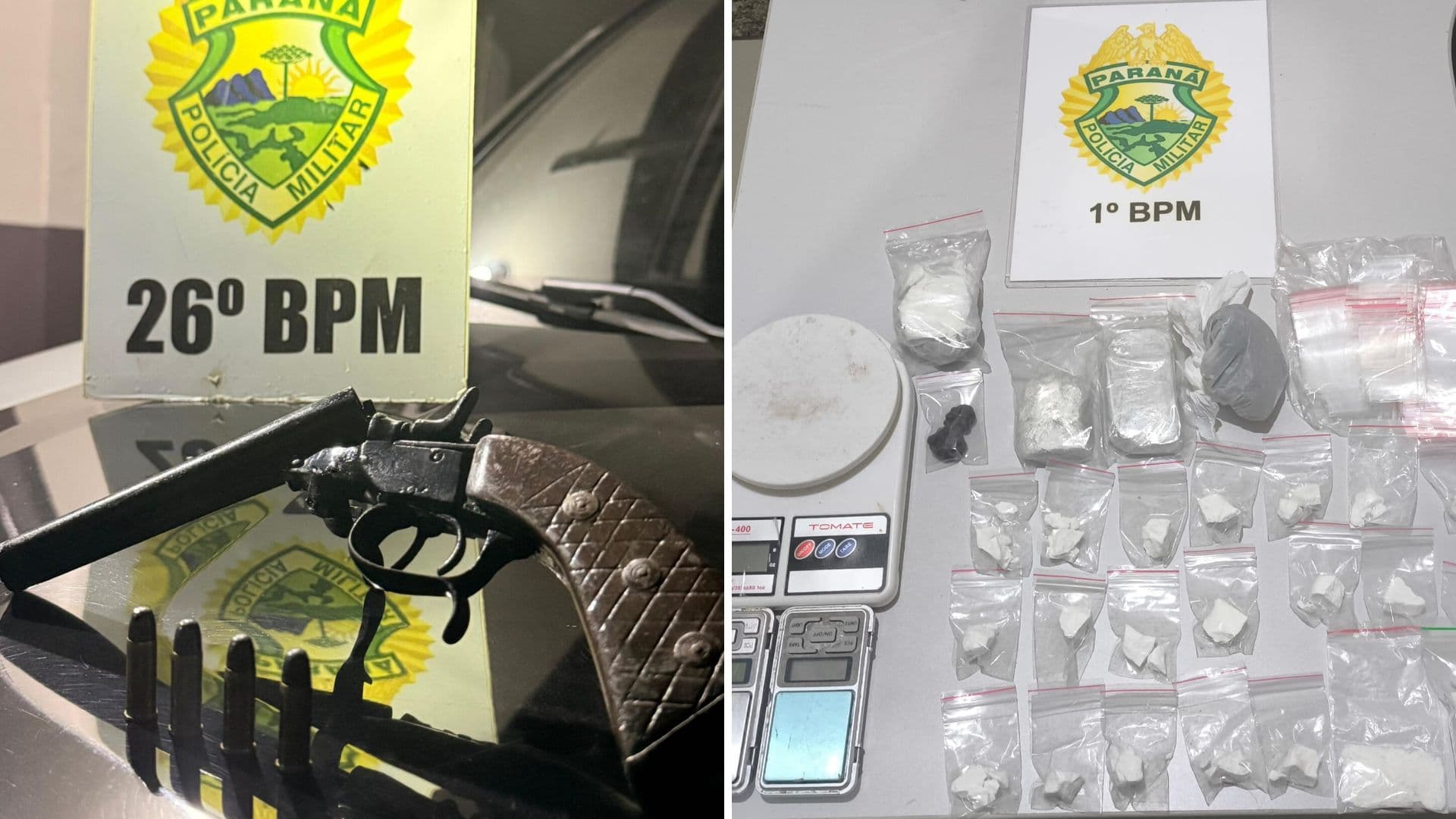 Duas pessoas são presas com drogas, arma e dinheiro entre Tibagi e Castro
