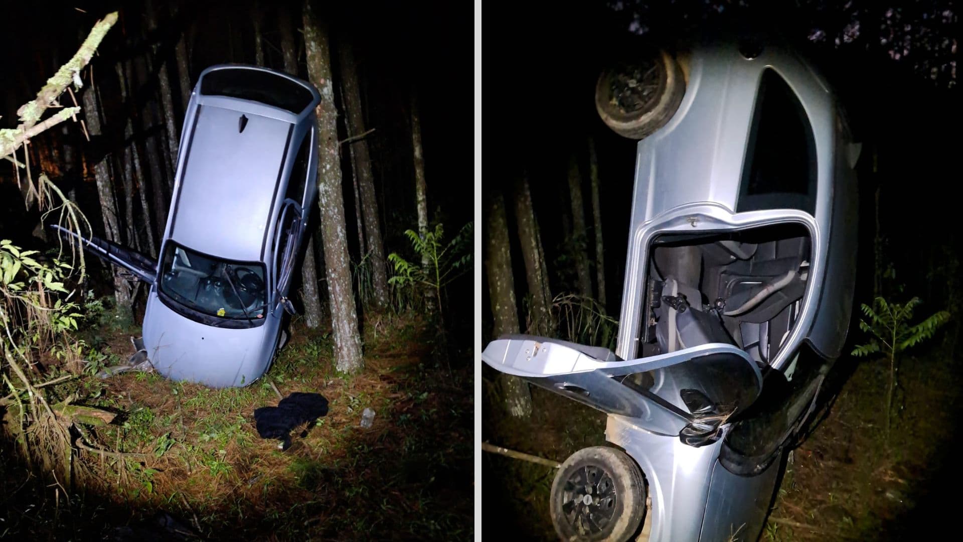 Saída de pista seguida de capotamento deixa três feridos na PR-092 em Jaguariaíva