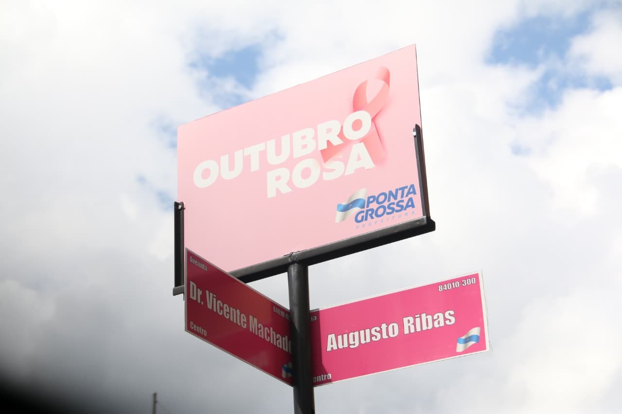 Mudança de cor nas placas no centro de PG marca outubro rosa