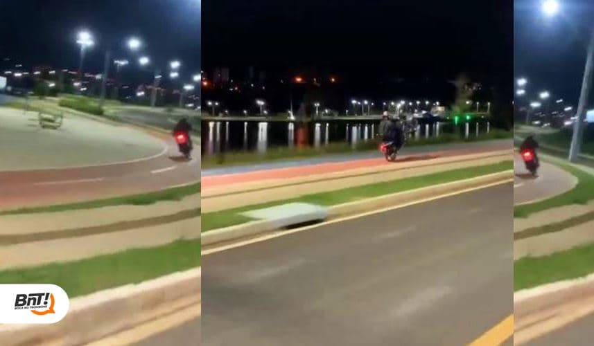 Jovem se exibe com manobras perigosas em pista de caminhada no Lago de Olarias
