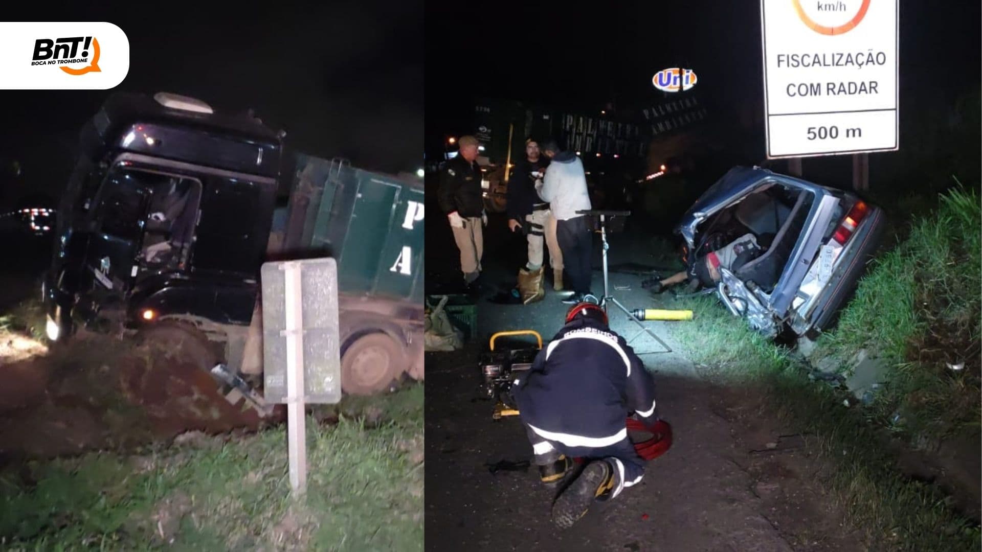Colisão grave entre carro e bitrem deixa três vítimas em PG