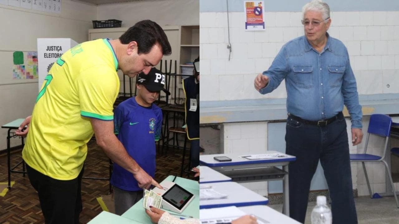 Candidatos ao Governo do PR, Ratinho Junior e Requião, votam durante a manhã