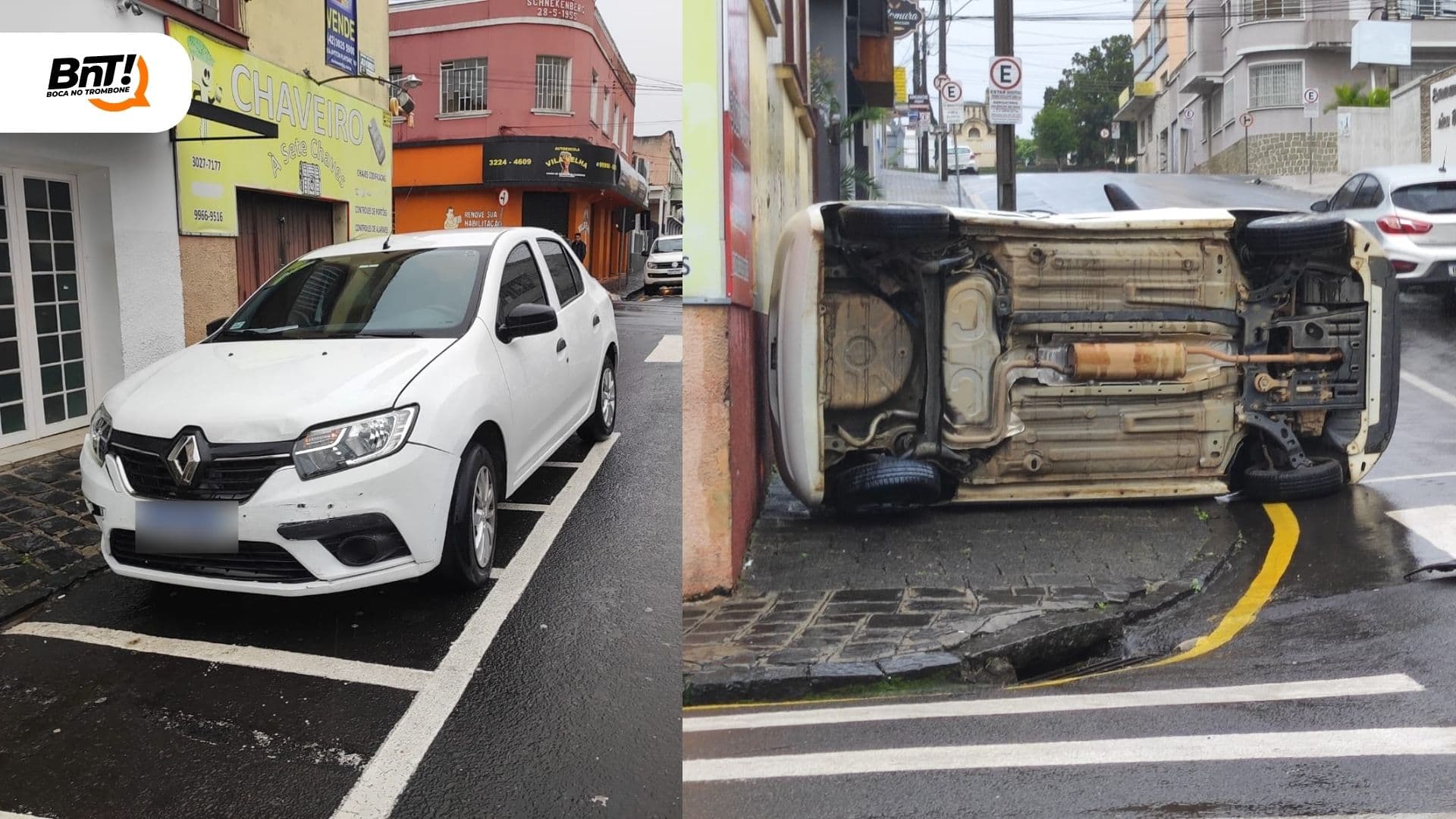 Carro fica ‘de lado’ após colisão no centro de PG