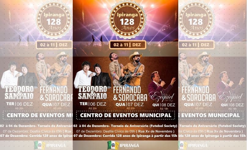 Prefeitura de Ipiranga prepara shows gratuitos para aniversário da cidade