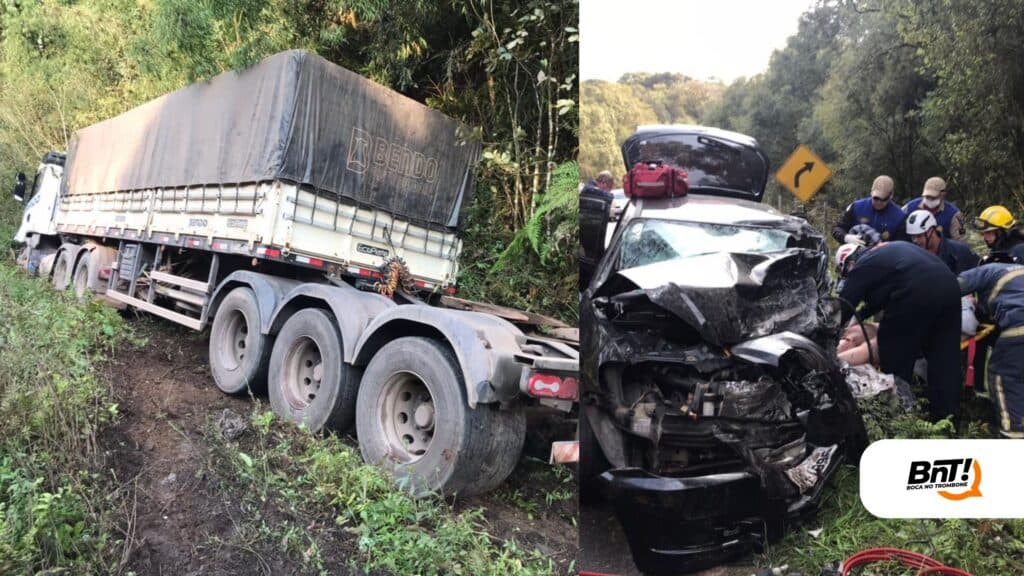 Grave: Motorista invade pista contrária e colide contra caminhão na ‘estrada de Itaiacoca’