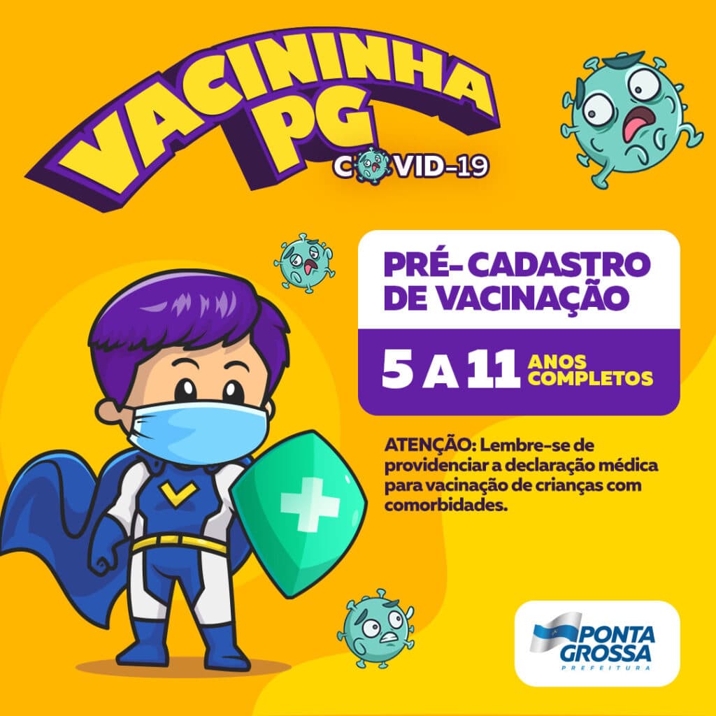 Prefeitura de PG abre pré-cadastro para vacinação de crianças de 05 a 11 anos