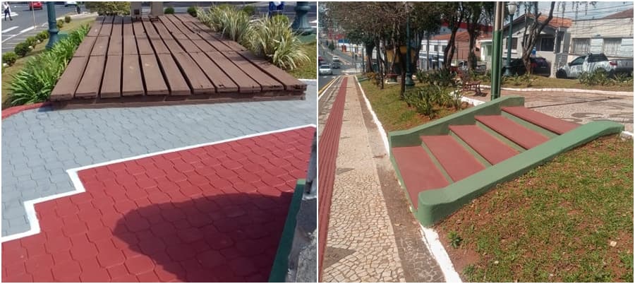 Prefeitura realiza reparos e pintura de calçadas em praças de PG