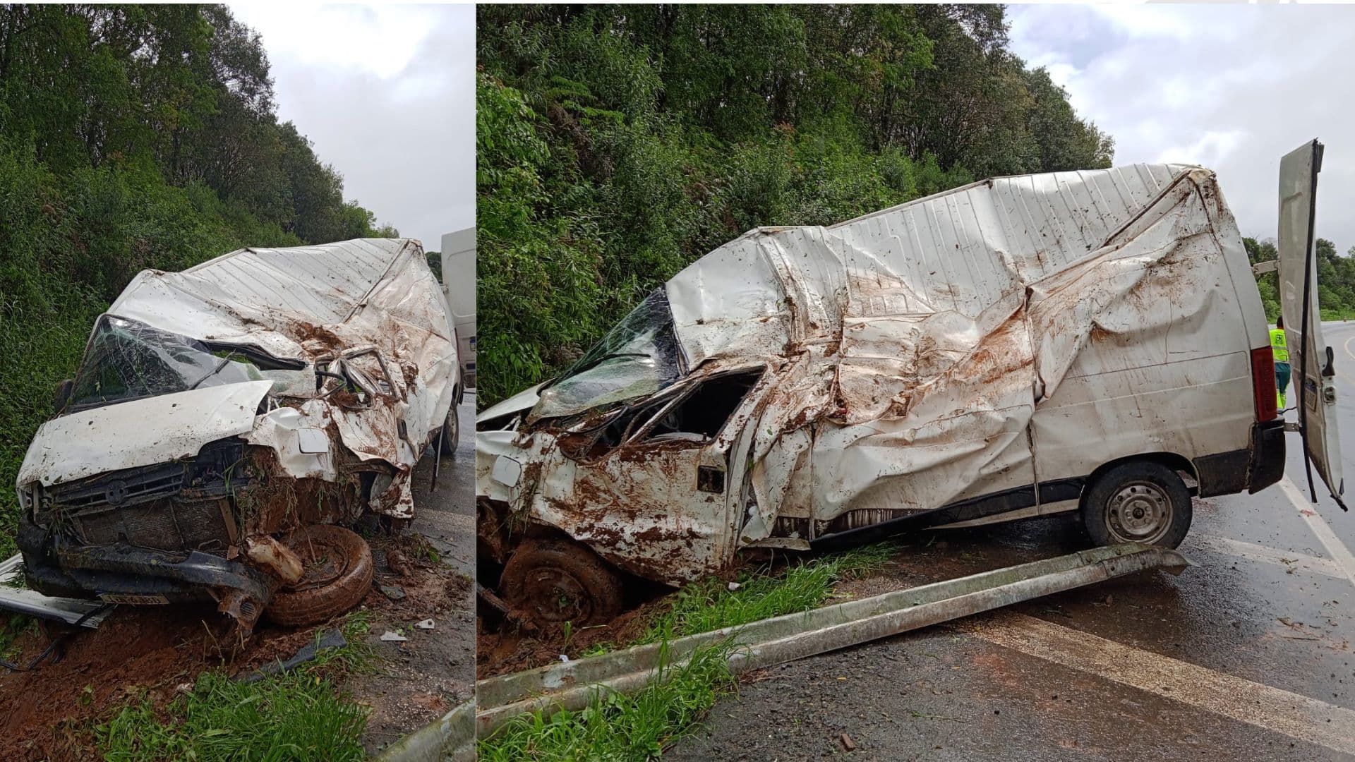 Motorista fica preso nas ferragens após colidir contra barranco na BR-373