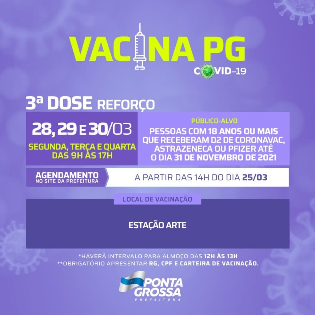 Prefeitura de Ponta Grossa realiza novas etapas de  vacinação contra covid-19 para adultos