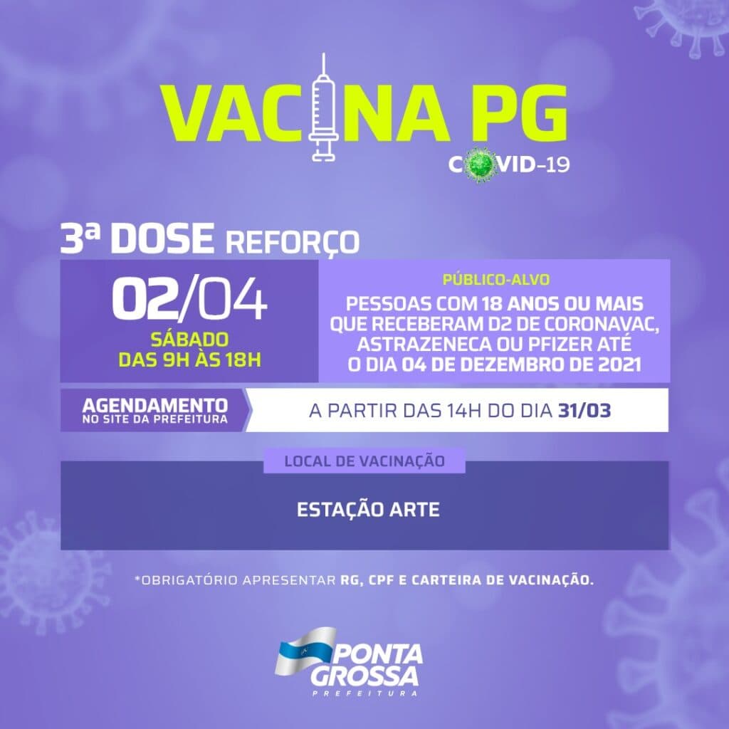 Prefeitura de PG realiza novas etapas de vacinação contra covid-19 para adultos