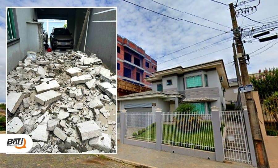 Obra de prédio desaba e atinge residência em Ponta Grossa