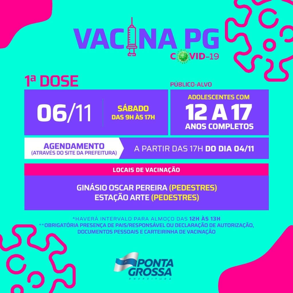 Ponta Grossa realiza nova etapa de vacinação para jovens de 12 a 17 anos