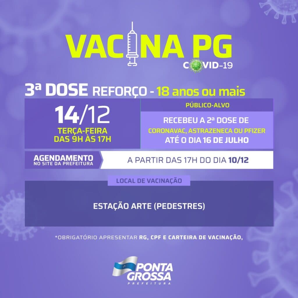 PG convoca população para receber 3ª dose de vacina contra Covid