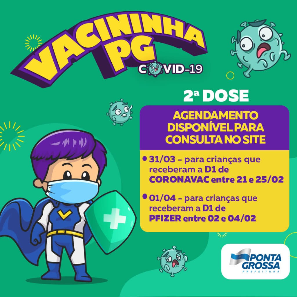 Novas etapas de vacinação pediátrica em PG: 31 de março e 1º de abril