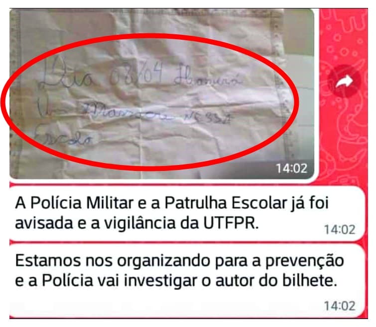 Bilhete anunciando massacre não passa de brincadeira