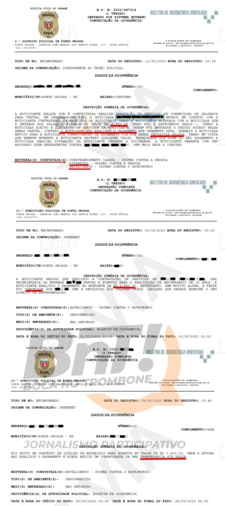 Boletim de ocorrencia Golpista