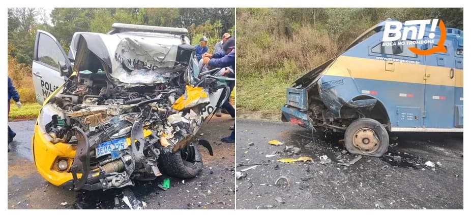 URGENTE: Viatura da PM se envolve em grave acidente com carro forte