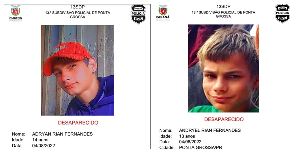 Dois jovens estão desaparecidos em Ponta Grossa