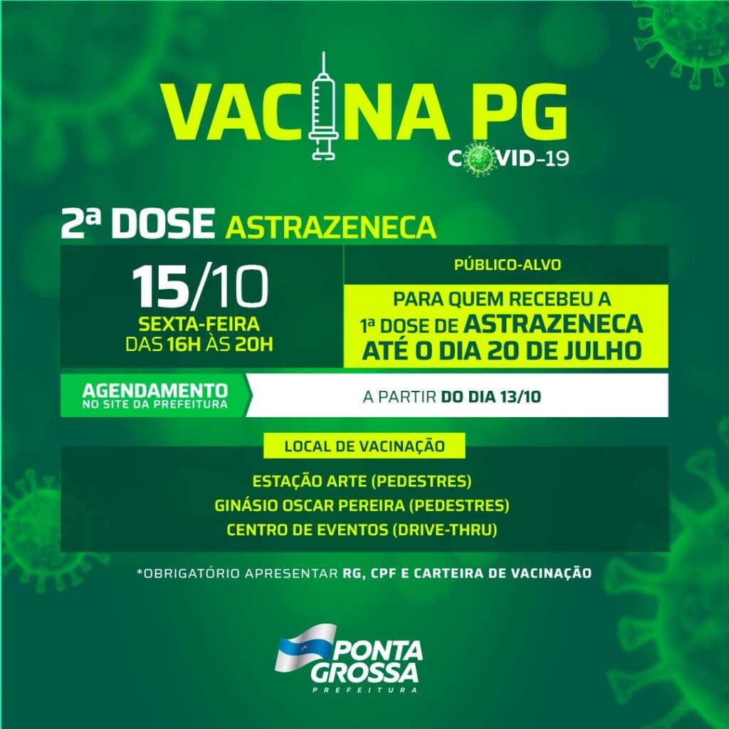 PG convoca para nova etapa para vacinação de 2ª dose de Astrazeneca