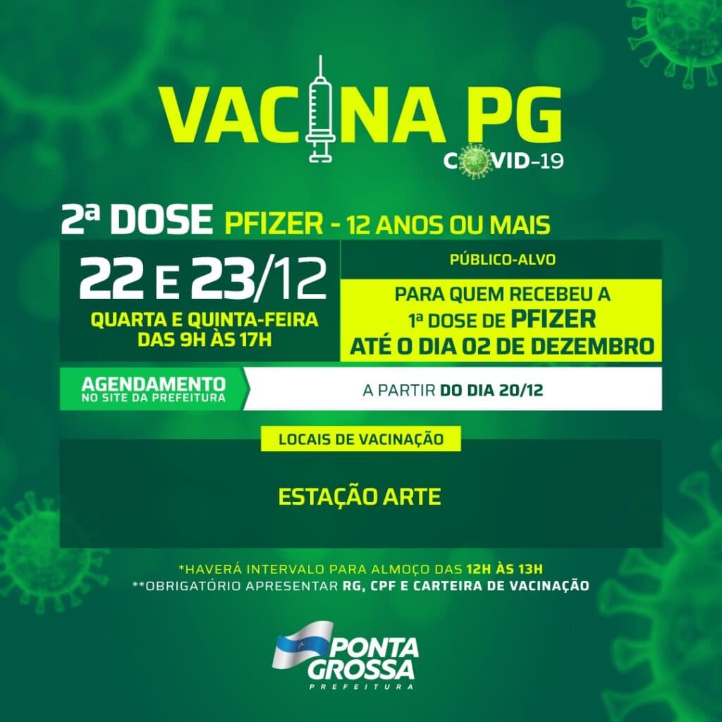 Prefeitura de PG realiza nova etapa para aplicar 2ª dose de Pfizer