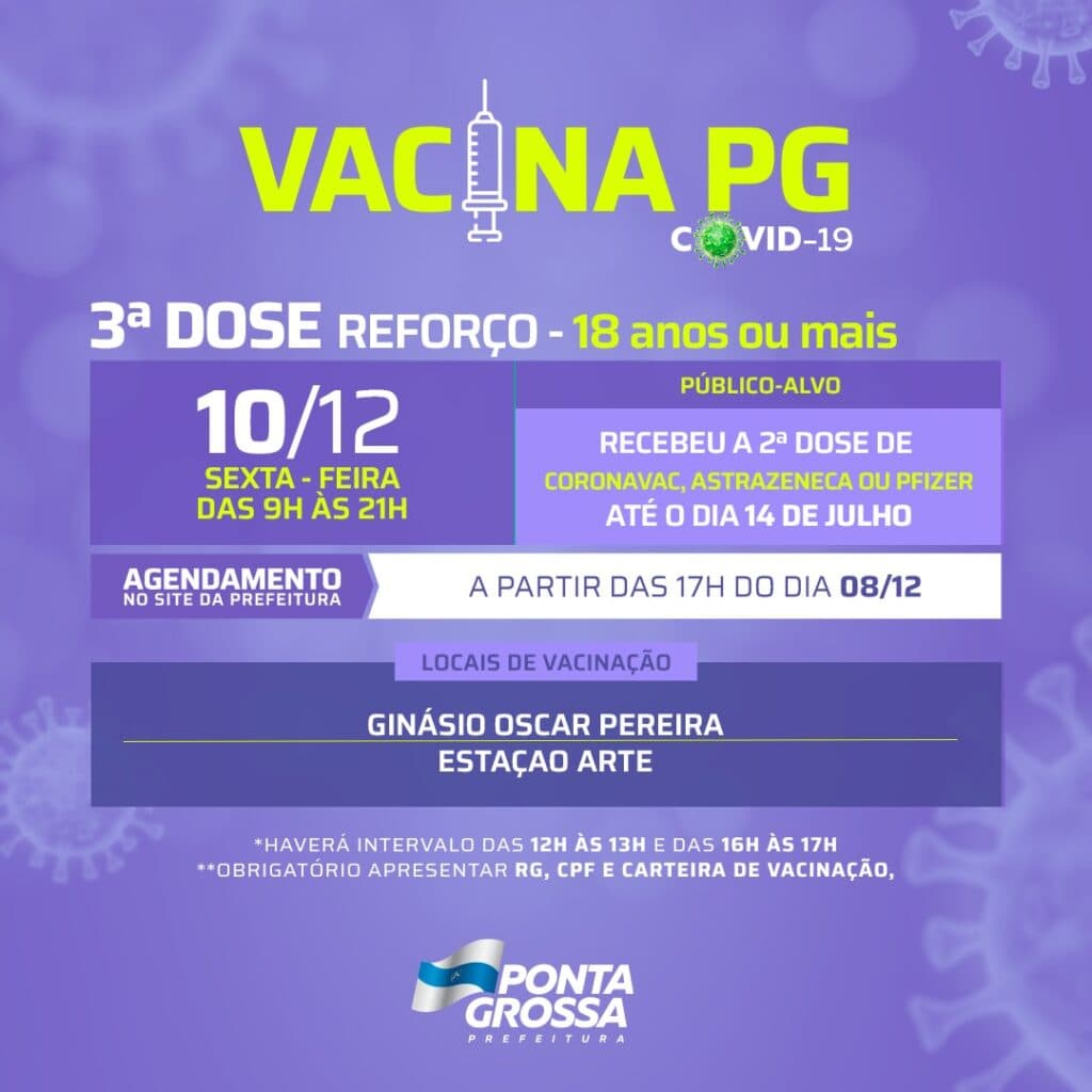 PG realiza nova etapa de reforço para quem tomou 2ª dose até 14/07