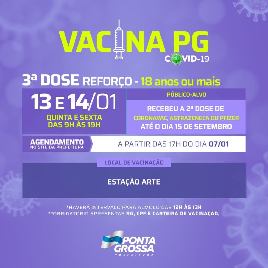 Ponta Grossa abre agendamento para dose de reforço contra o Coronavírus