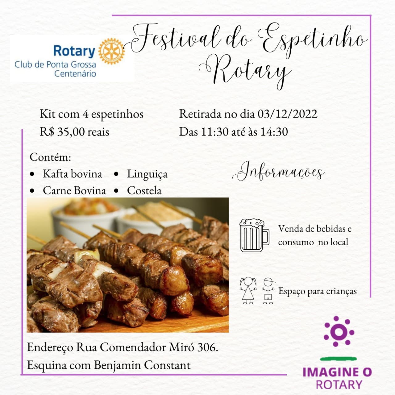 Grupo Rotary de PG realiza venda de espetinhos para ação social