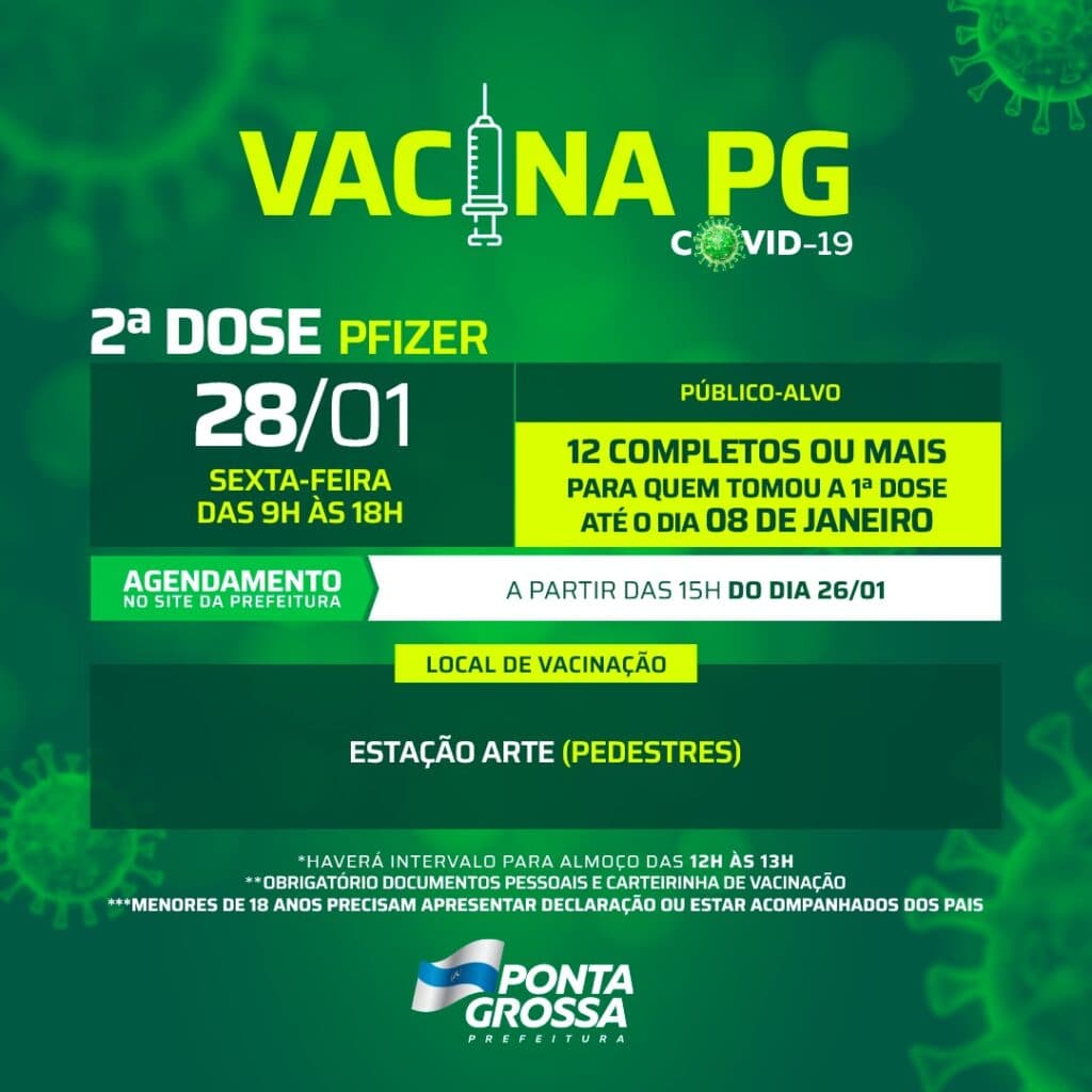 Prefeitura de PG chama para vacinação com D2 e D3 contra covid-19
