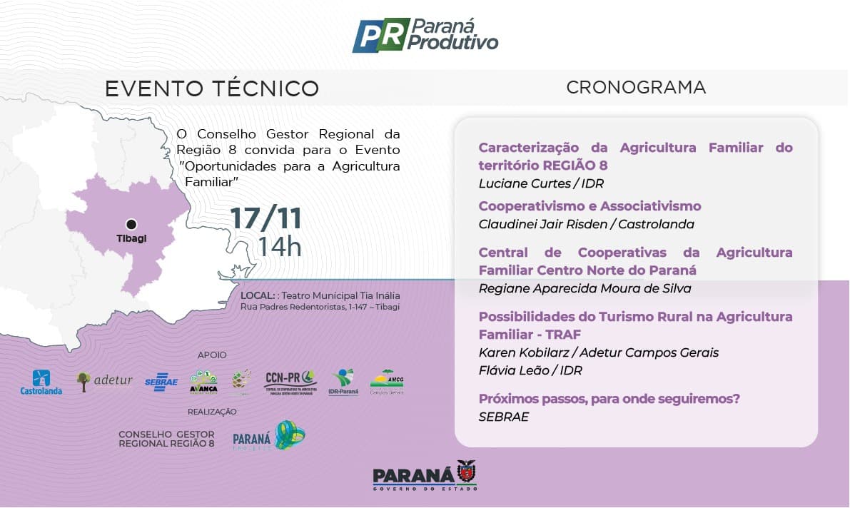 Agricultura Familiar terá evento de capacitação em Tibagi