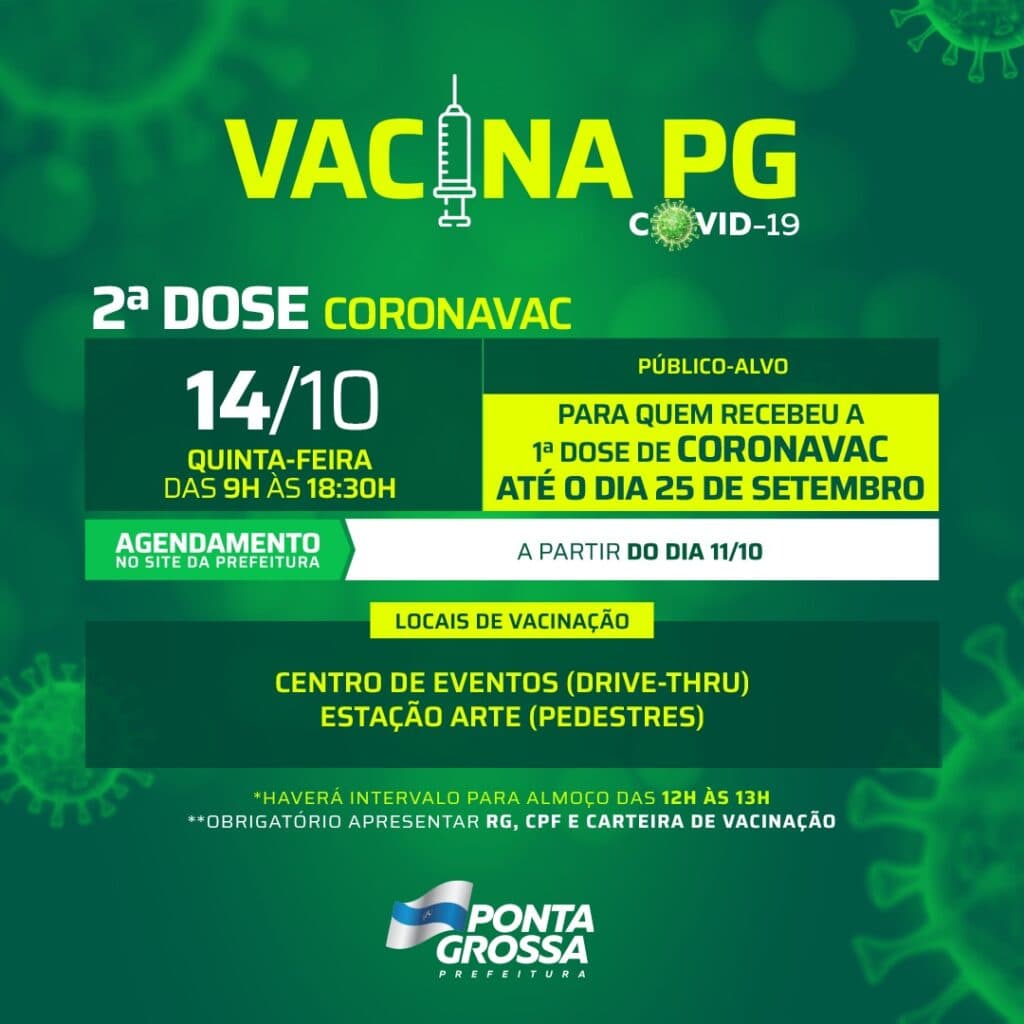 Vacina contra Covid-19 tem aplicação da 2ª dose de Coronavac em PG