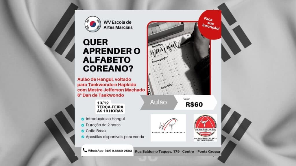 Ponta Grossa terá aula de alfabeto Coreano na próxima terça (13)