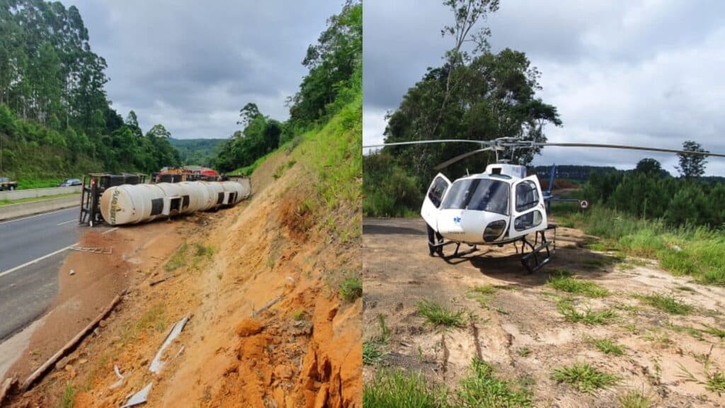 Caminhoneiro fica preso às ferragens em acidente grave na BR-376