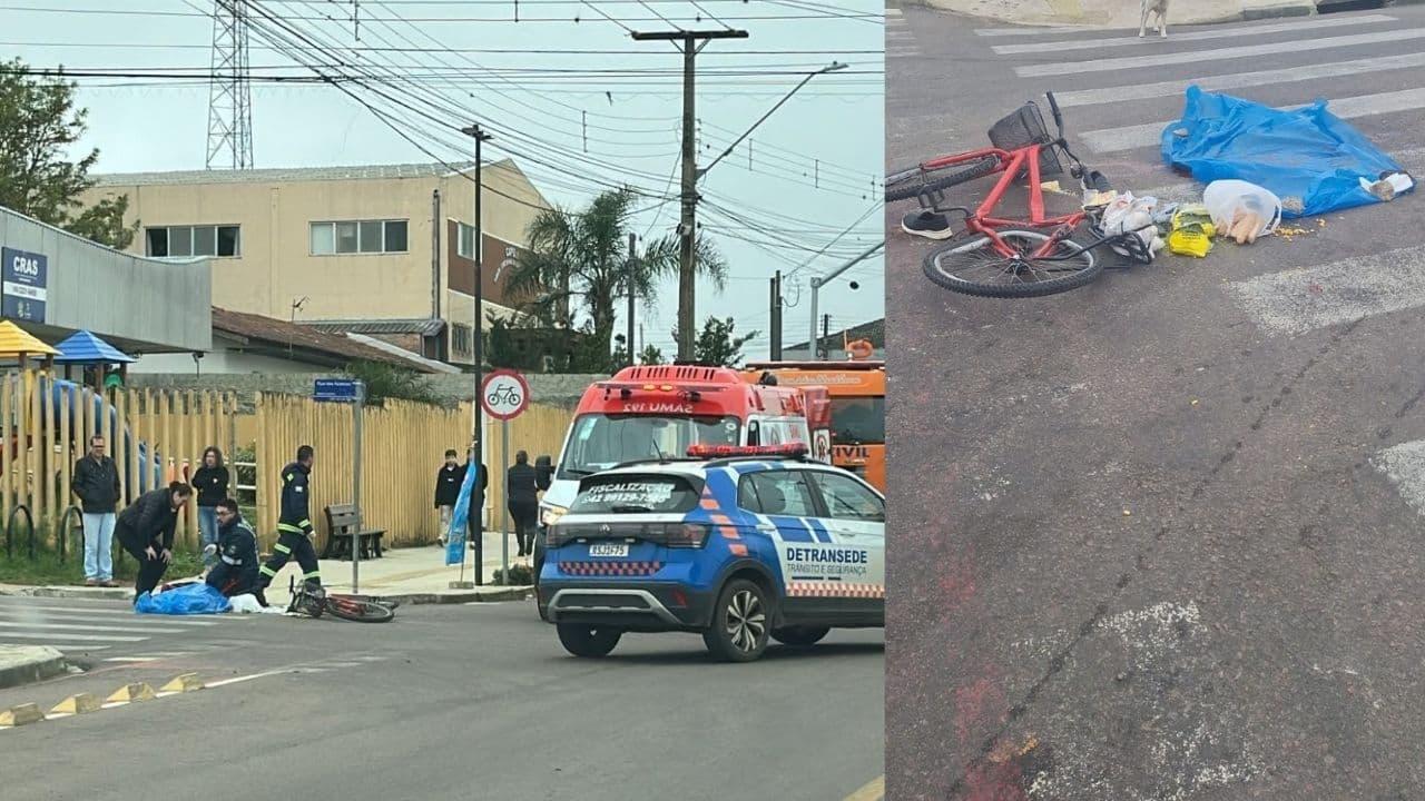 Mulher morre após ser atropelada por ônibus enquanto andava de bicicleta em Carambeí